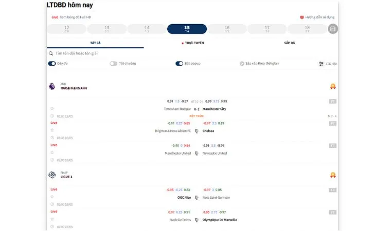 Lịch thi đấu bóng đá hôm nay cập nhật nhanh chóng, đầy đủ